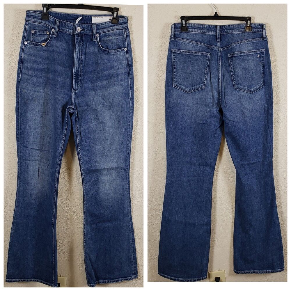 New Rag & Bone Casey High Rise Flare Blue Jeans Size 31